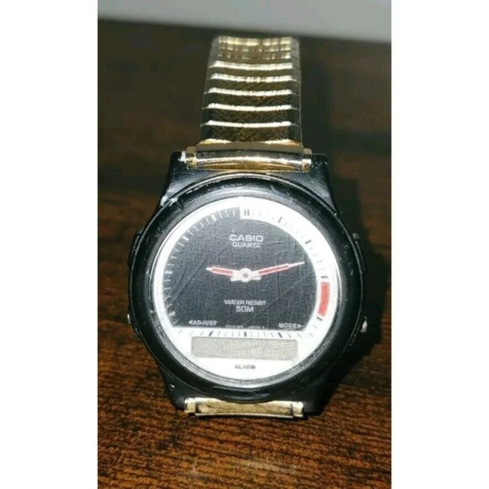 Casio Quartz Analog Digital Watch Black Gold Parts Only Repair Vintage